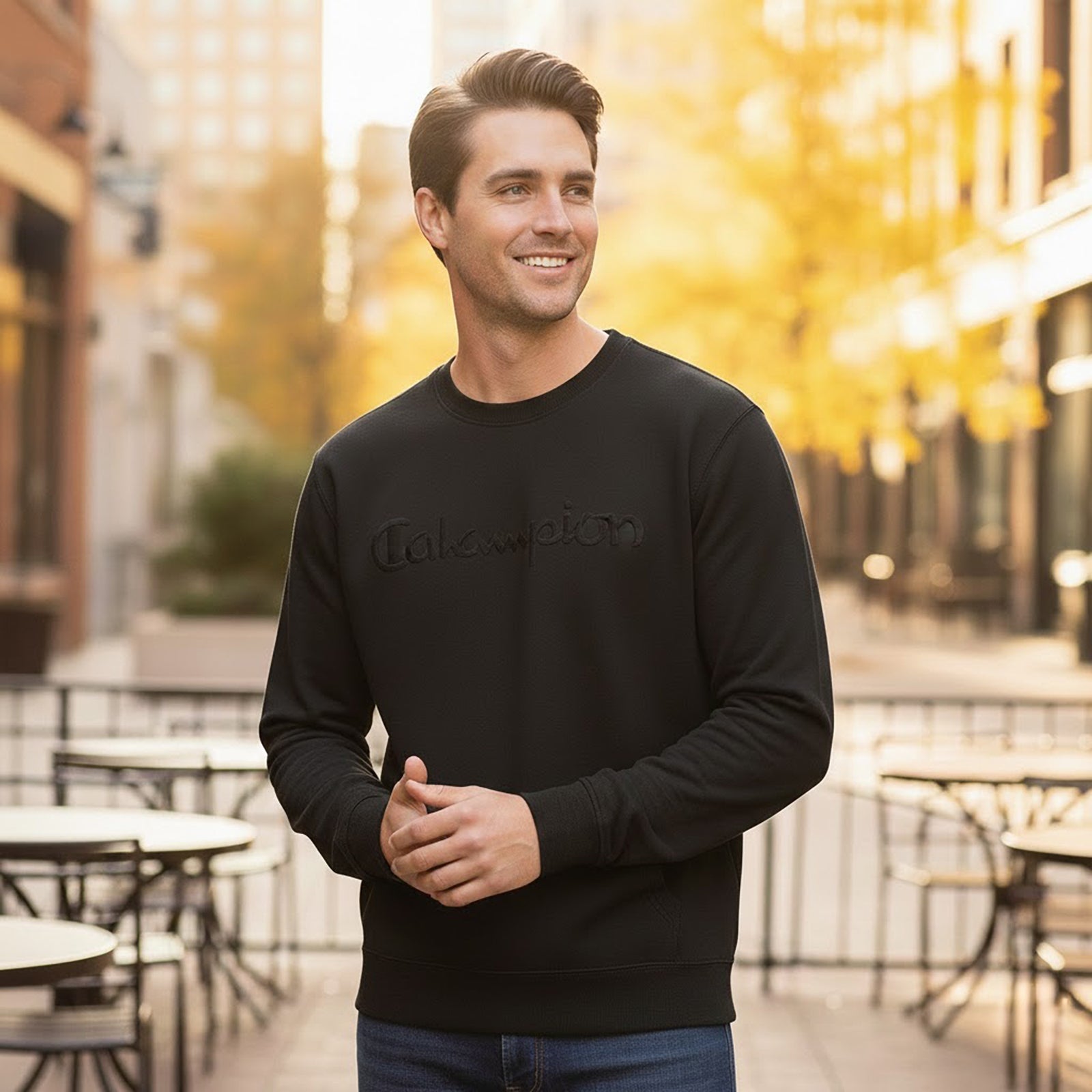 Champion Men's Cotton Sweatshirt in Black | Size XL by Champion – Sweater & Hoodie | RewearableUK