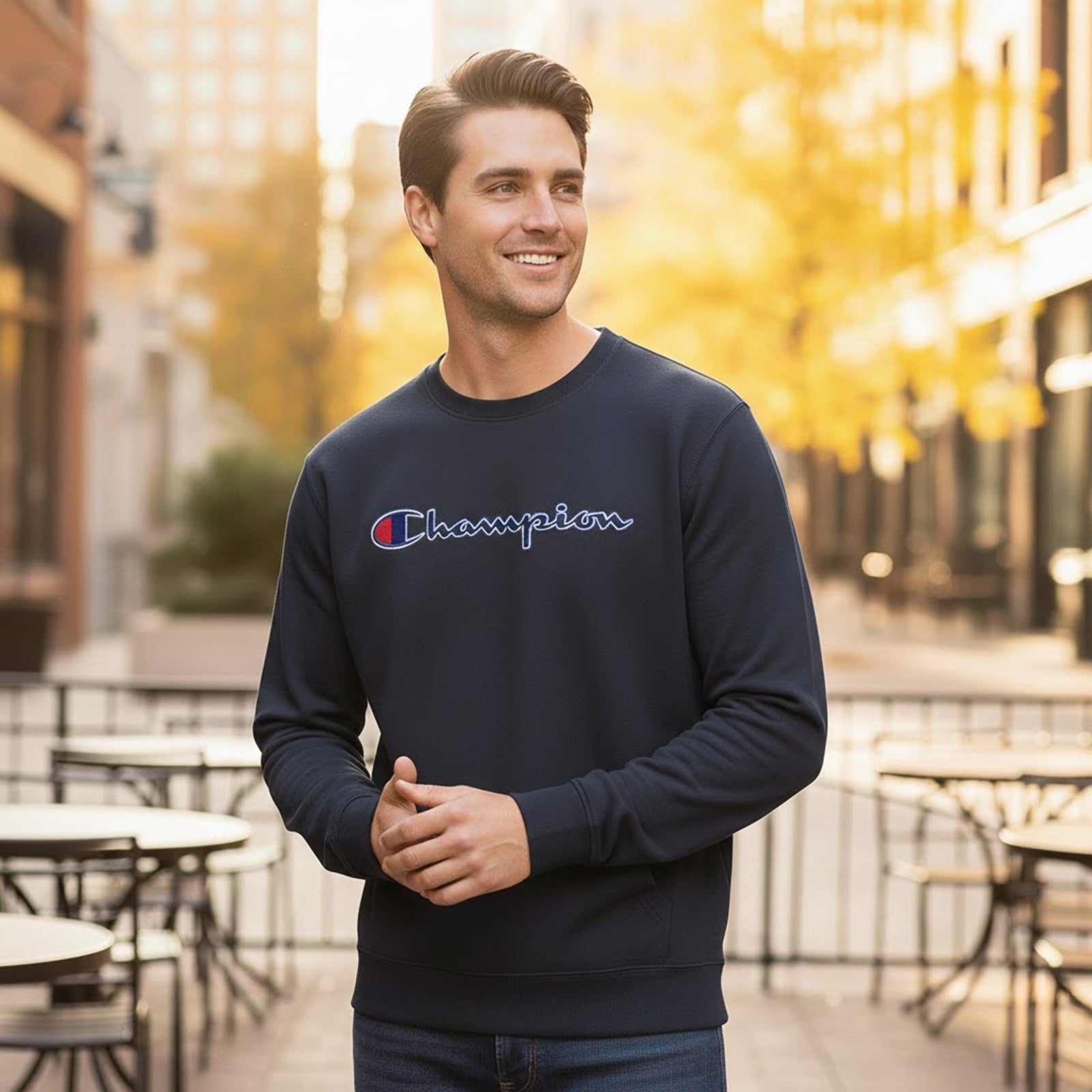 Champion Men's Cotton Sweatshirt in Blue | Size XL by Champion – Sweater & Hoodie | RewearableUK