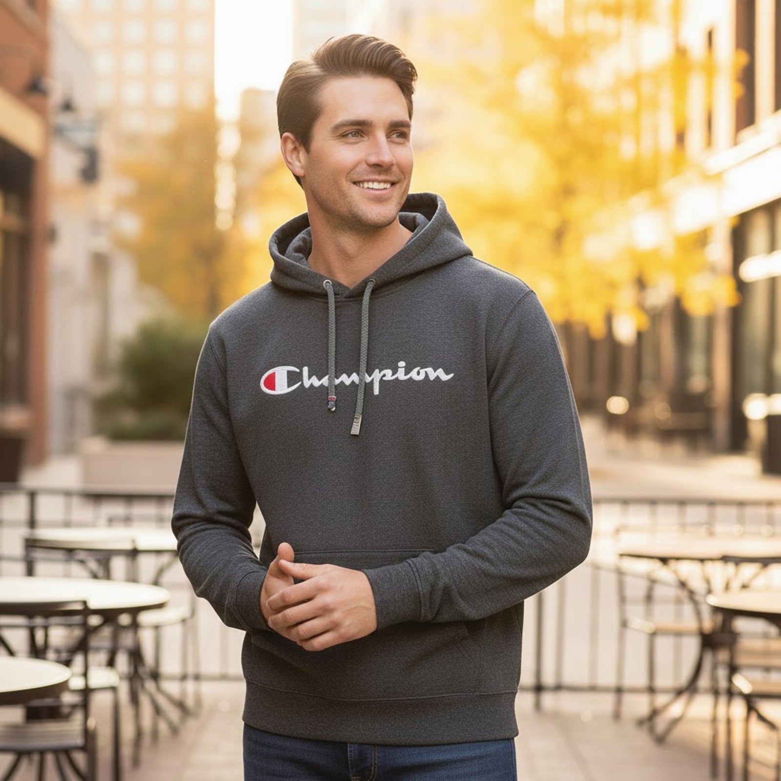 Champion Men’s Grey Hoodie Size M Regular Fit Cotton - Poly Hooded Sweatshirt by Champion – Sweater & Hoodie | RewearableUK