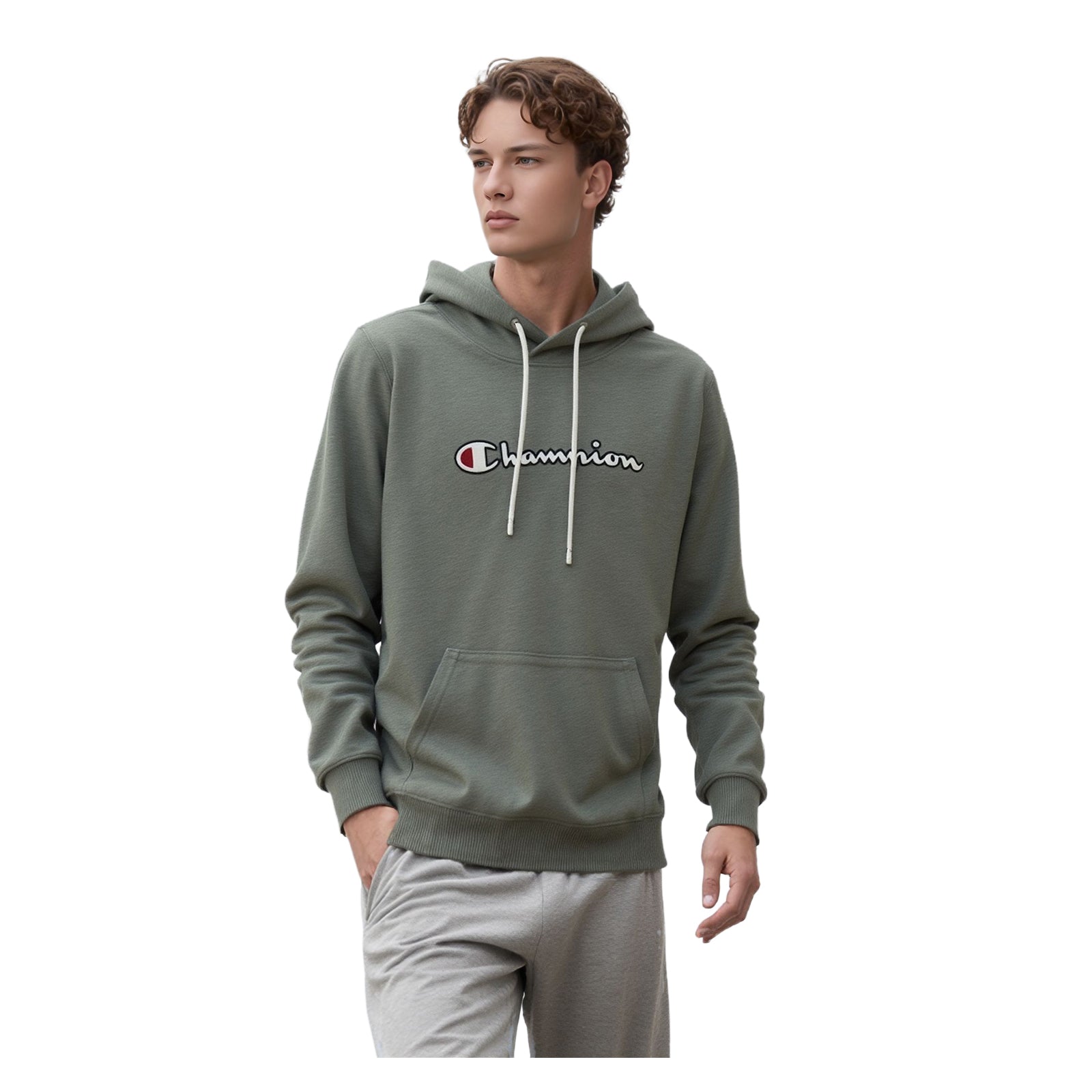 Champion Champion Men's Hoodie Grey Pullover Size M – Athletic Gym Sweatshirt Excellent Sweater & Hoodie RewearableUK