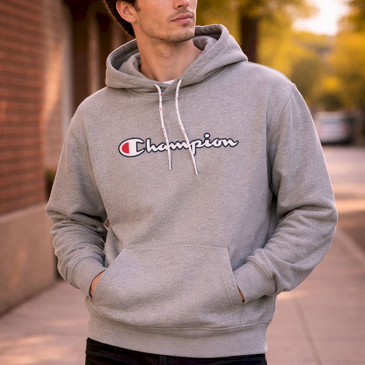 Champion Pullover Hoodie Sweatshirt Grey | Men's Medium by Champion – Sweater & Hoodie | RewearableUK