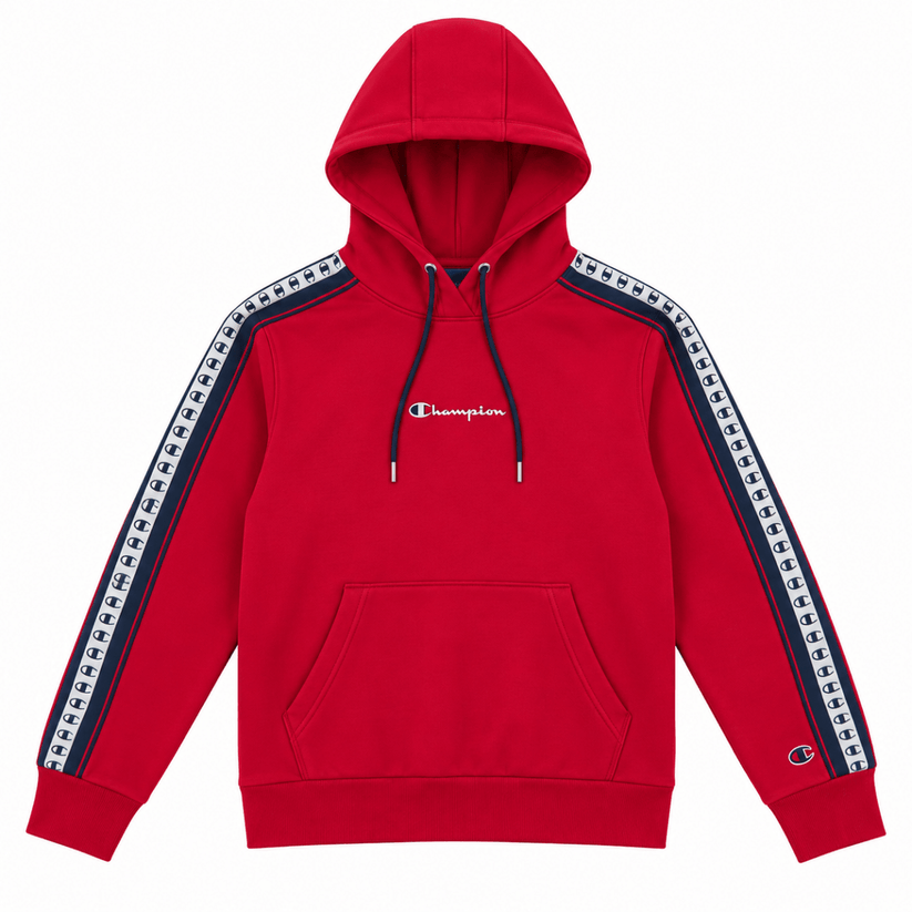 Champion Red Hoodie XS Pullover Sweatshirt Tape Logo Sleeves 100% Cotton – Hoodie product photo 1 | RewearableUK