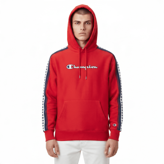 Champion Red Logo-Tape Unisex Hoodie XS, 100% Cotton Kangaroo Pocket Ribbed Cuffs – Hoodie product photo 1 | RewearableUK