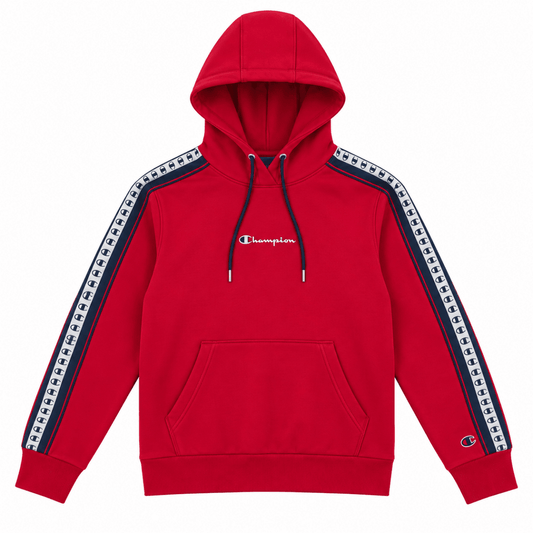 Champion Red Logo-Tape Unisex Hoodie XS, 100% Cotton Kangaroo Pocket Ribbed Cuffs – Hoodie product photo 2 | RewearableUK