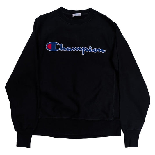 Champion Unisex Sweatshirt Small Black Embroidered Logo 82% Cotton 18% Polyester – product photo 1 | RewearableUK