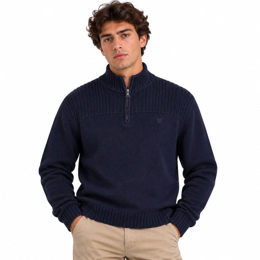 Chaps Men's Half Zip Cotton Jumper L Navy – Jumper product photo 1 | RewearableUK