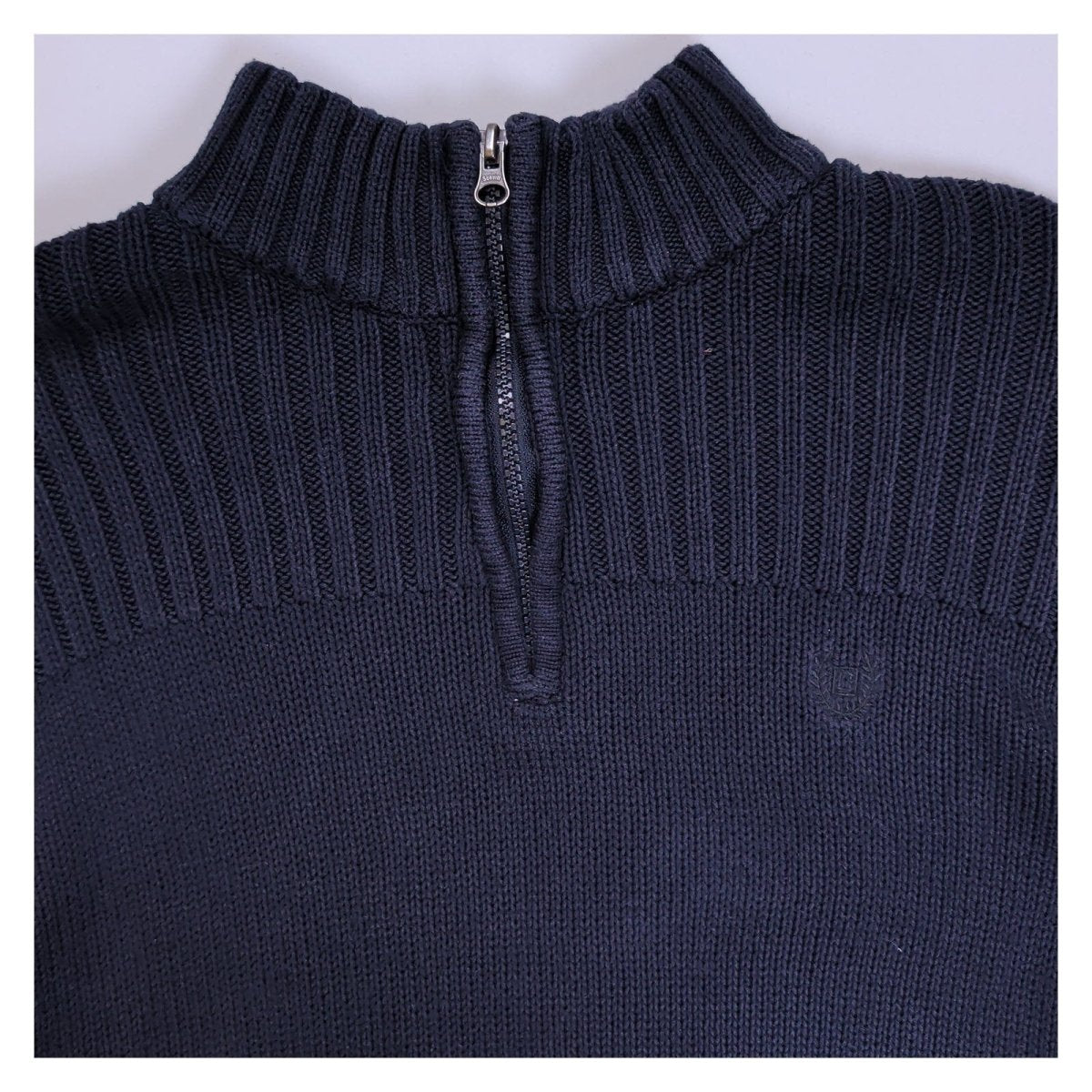 Chaps Mens Jumper L Navy Ribbed Half Zip Cotton – product photo 2 | RewearableUK
