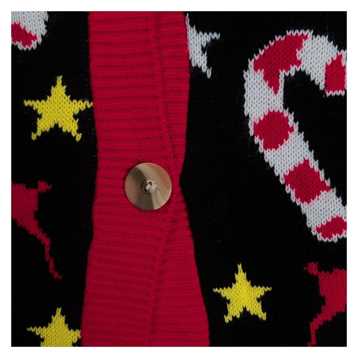 Christmas Cardigan XL Black Red Reindeer Candy Cane Made in UK Festive Jumper – product photo 3 | RewearableUK