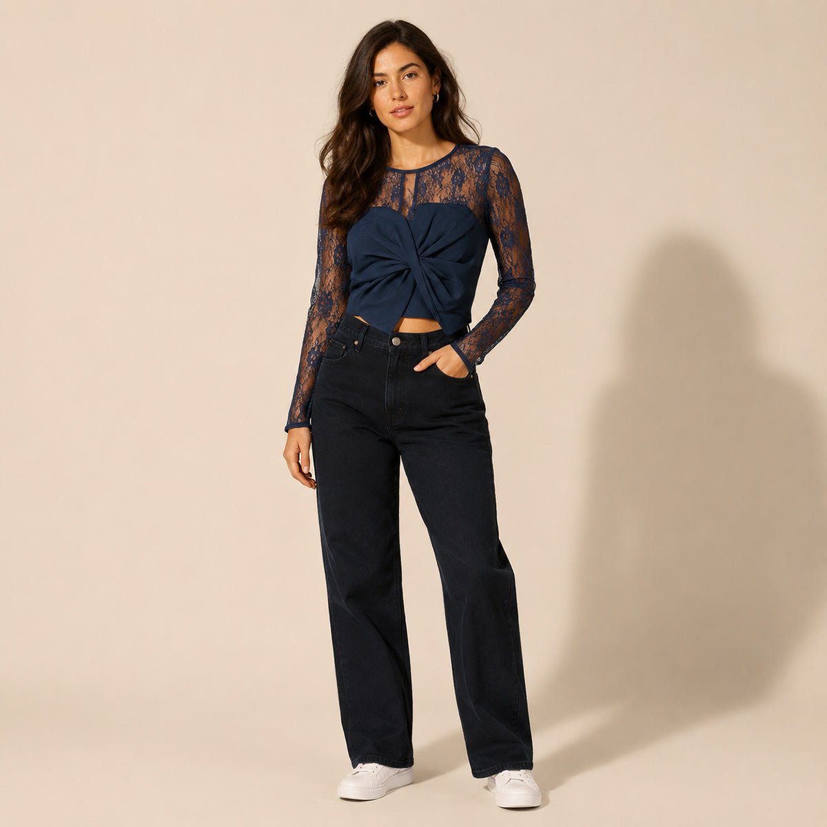 Coast Bow Lace Crop Top UK 10 Navy Long Sleeve – Top product photo 1 | RewearableUK