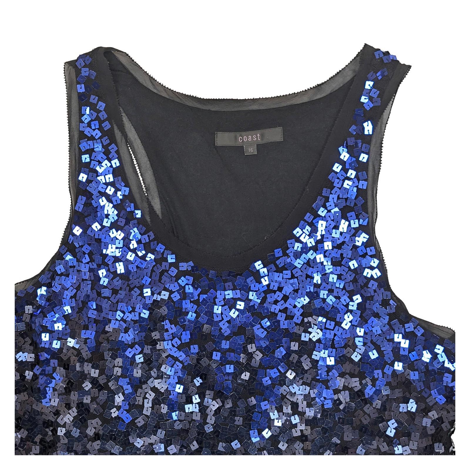 Coast Sequin Top UK 16 Blue Black Ombre Gradient Sleeveless Party Vest Blouse by Coast – | RewearableUK