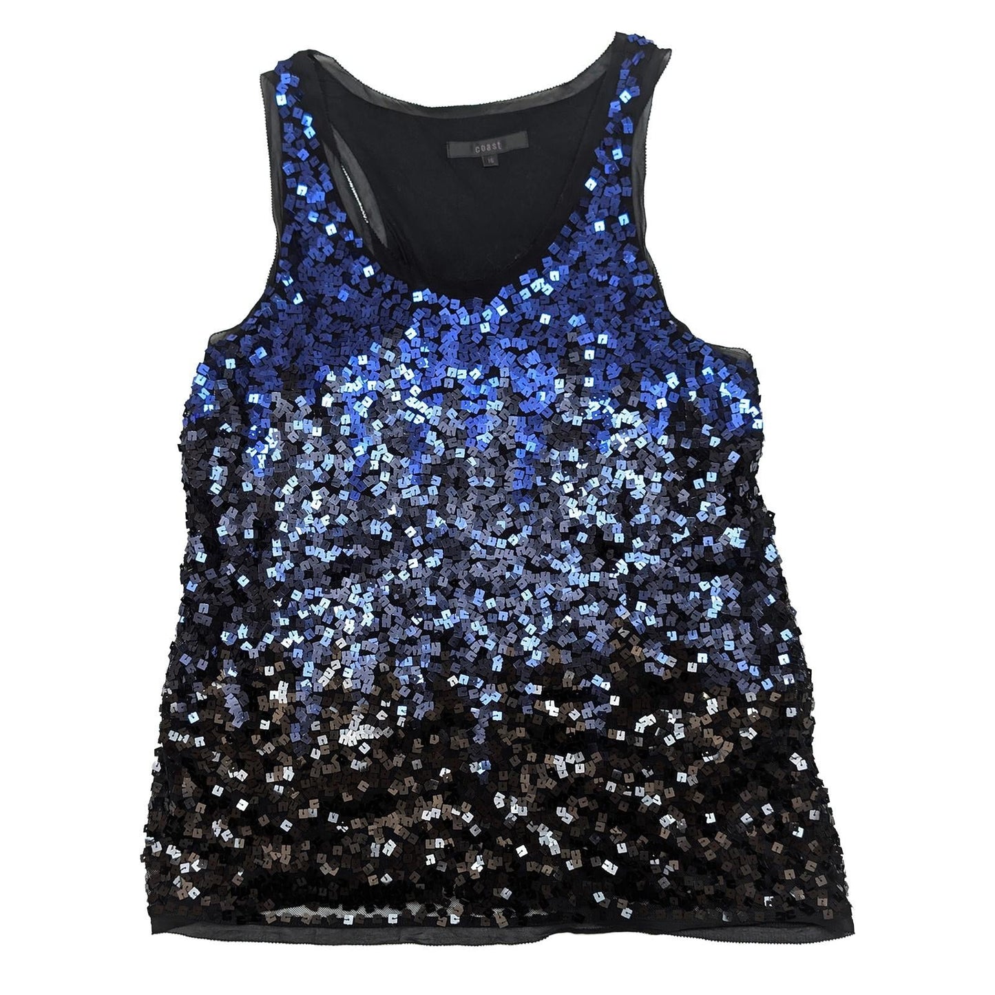 Coast Sequin Top UK 16 Blue Black Ombre Gradient Sleeveless Party Vest Blouse by Coast – | RewearableUK