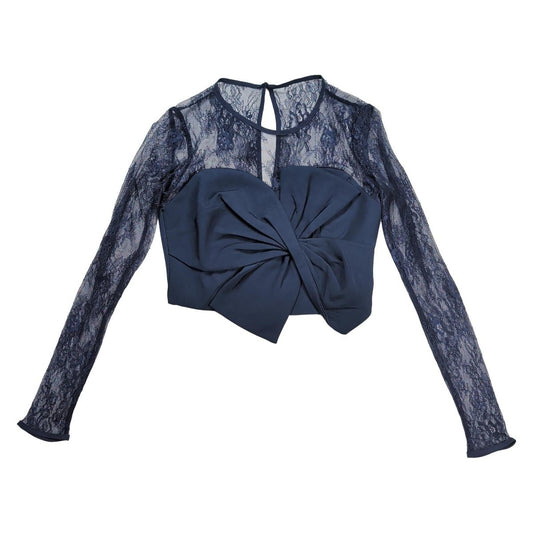 Coast Statement Bow Lace Crop Top UK 10 Navy Long Sleeve Occasion Blouse – product photo 1 | RewearableUK