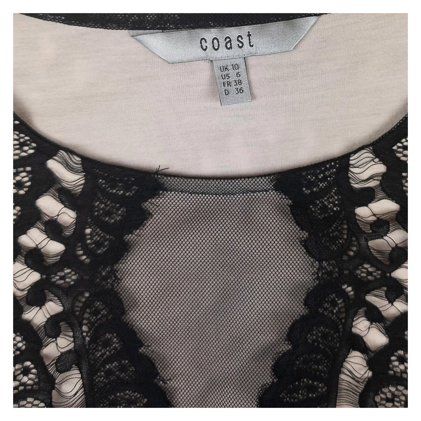 Coast Top UK 10 Black Nude Lace Cold Shoulder Bell Sleeve Blouse by Coast – | RewearableUK