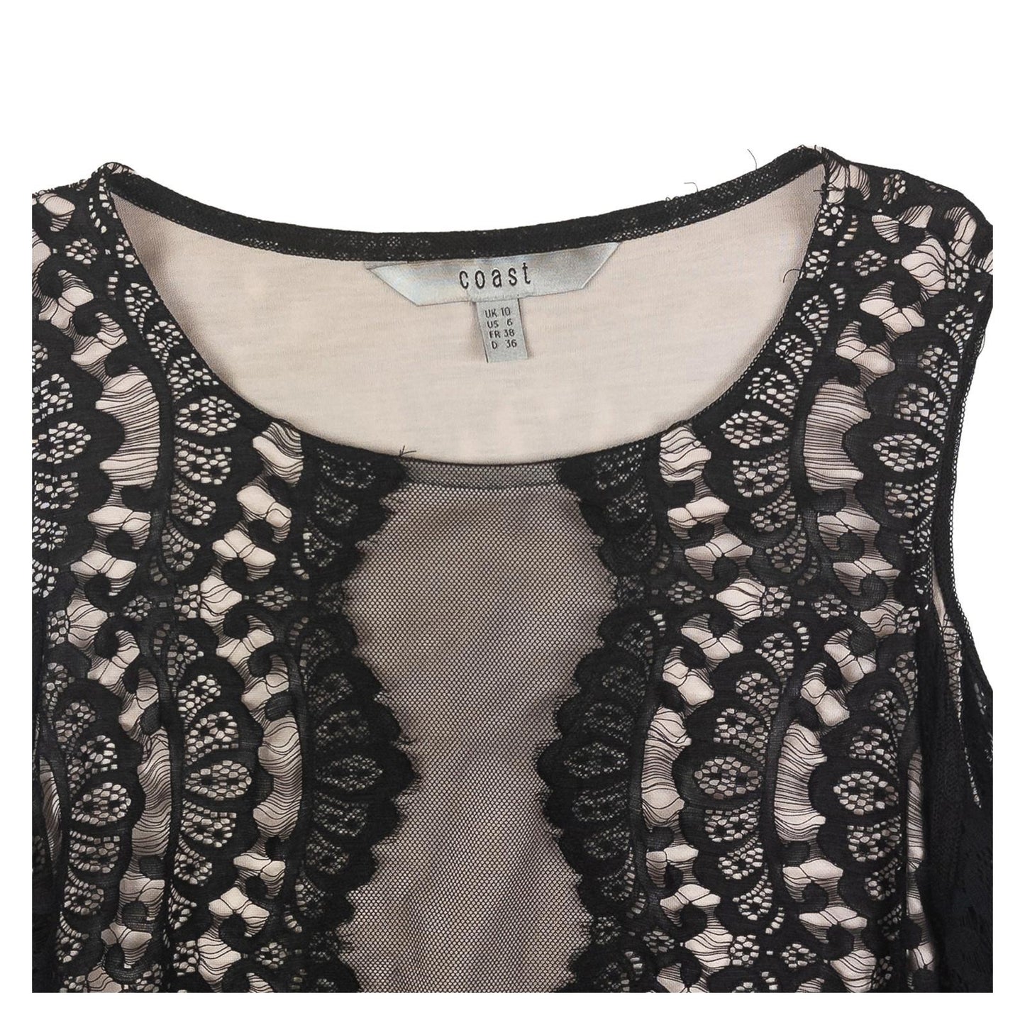 Coast Top UK 10 Black Nude Lace Cold Shoulder Bell Sleeve Blouse by Coast – | RewearableUK