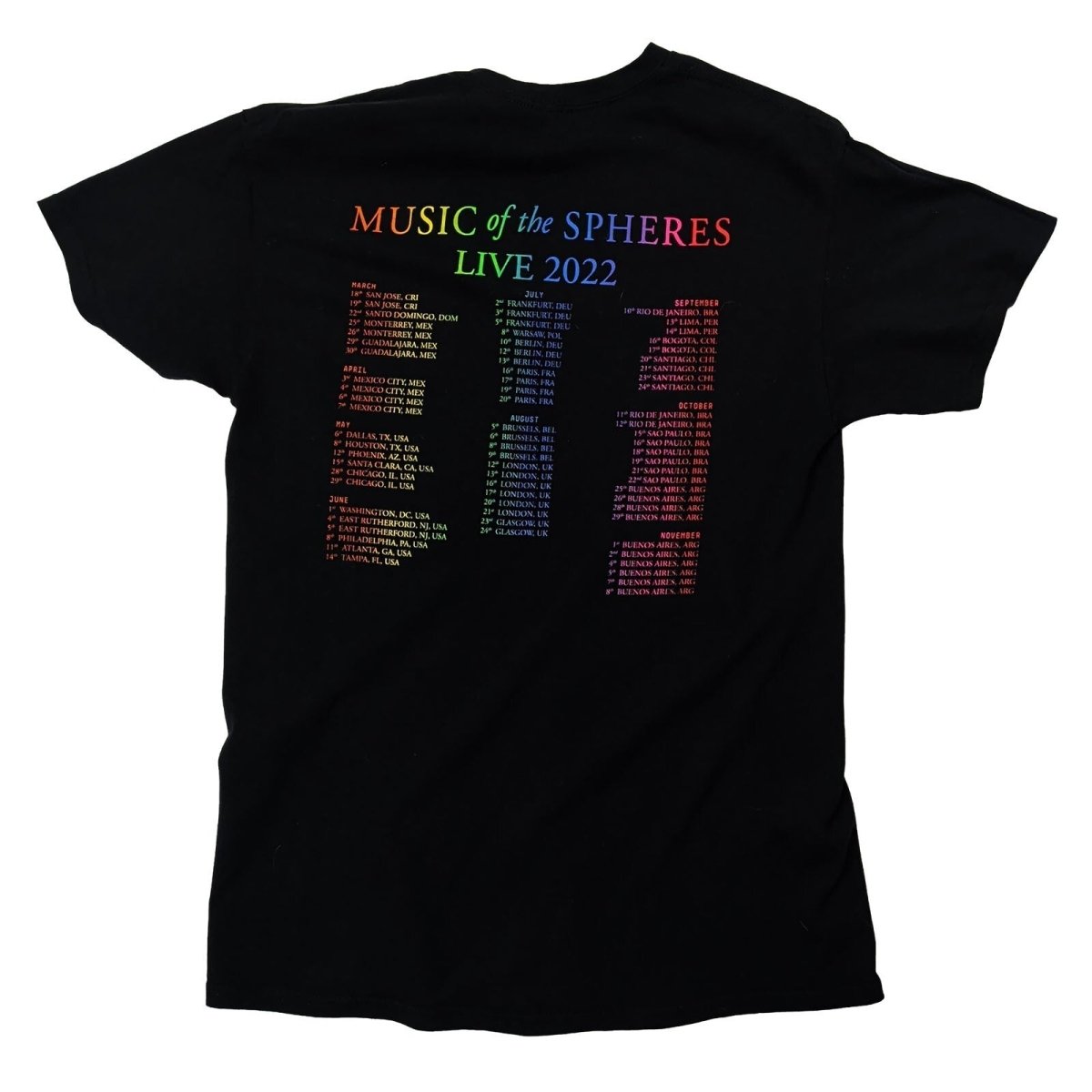 Coldplay Music of the Spheres Live 2022 Tour T-Shirt M Black Dates – product photo 2 | RewearableUK