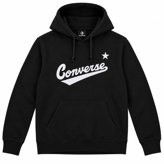 Converse Black Pullover Hoodie Size S Star Script Logo Kangaroo Pocket – product photo 1 | RewearableUK