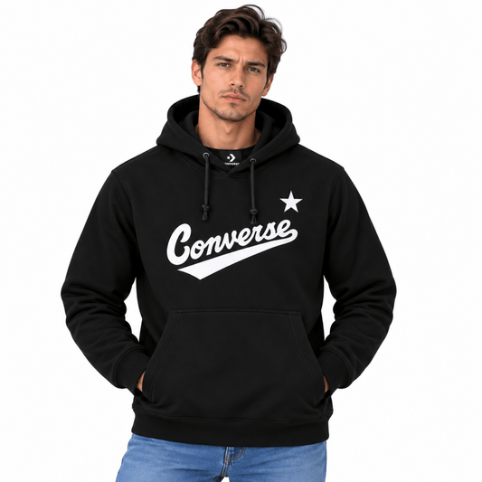 Converse Black Star Script Unisex Hoodie S Cotton Long Sleeve Graphic – Hoodie product photo 1 | RewearableUK