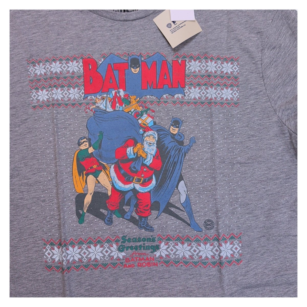 DC Comics Men's Batman Grey Santa Graphic T-Shirt 2XL Cotton Blend – product photo 2 | RewearableUK