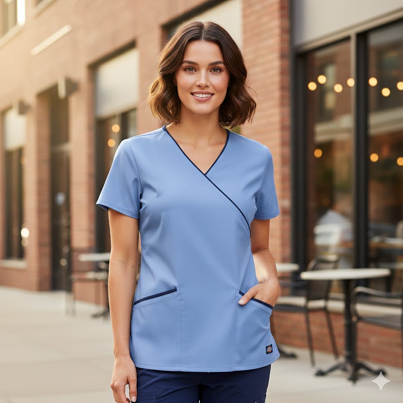 Dickies Mock Wrap Scrub Top Light Blue | Women's XS by Dickies – WORKWEAR | RewearableUK