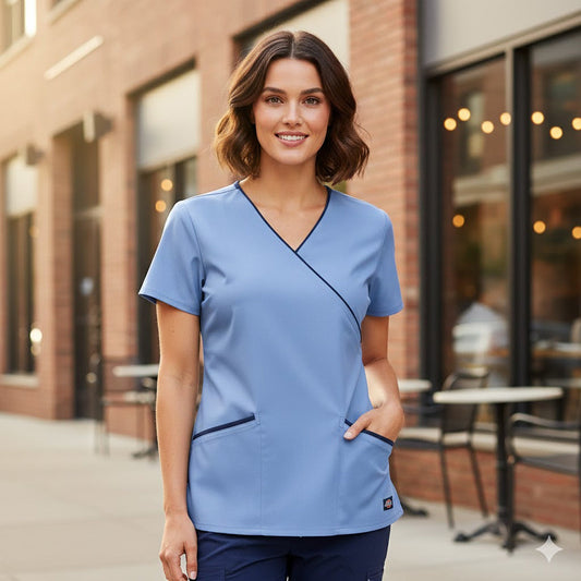 Dickies Mock Wrap Scrub Top Light Blue | Women's XS by Dickies – WORKWEAR | RewearableUK