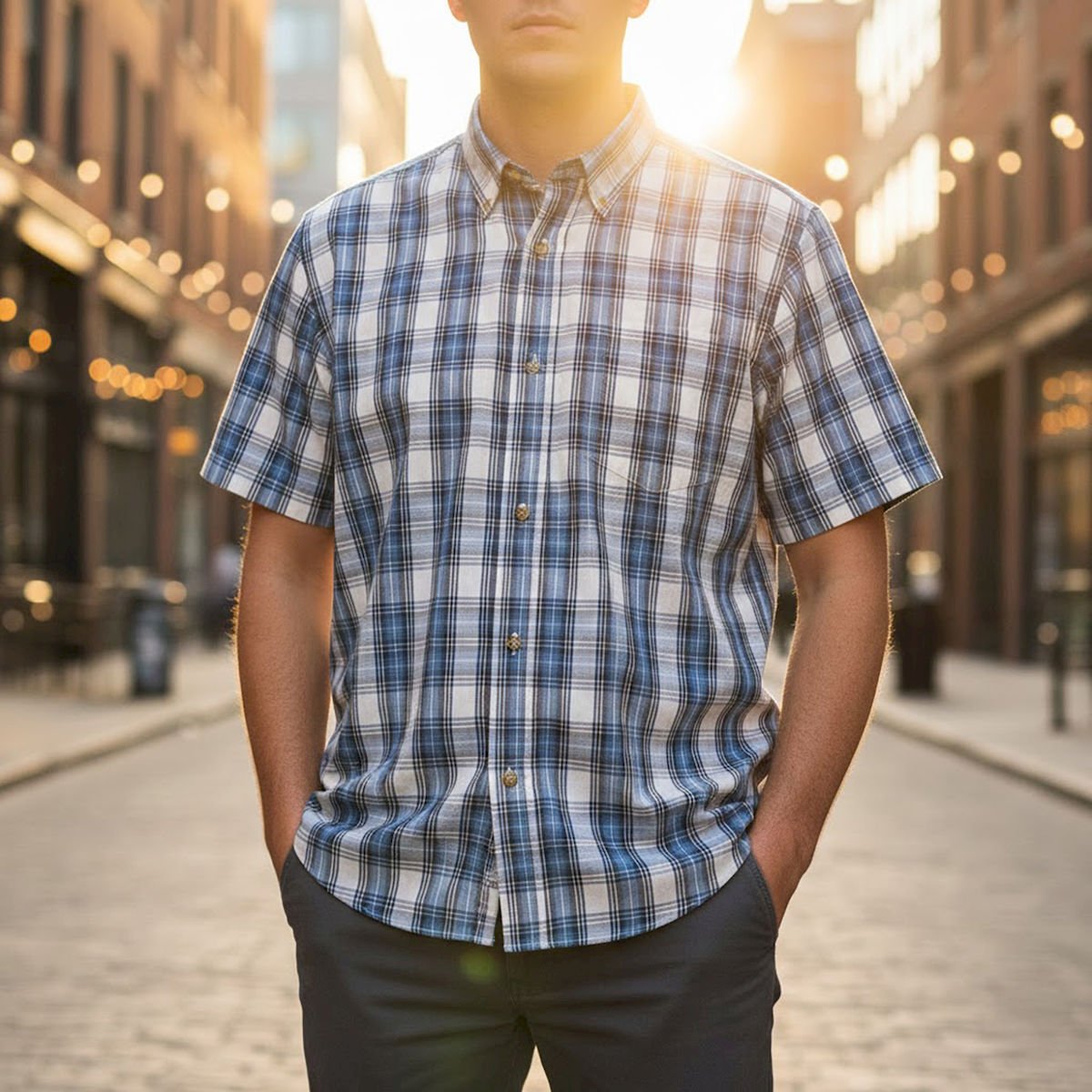 Dickies Plaid Short Sleeve Casual Shirt Blue Check | Men's Large by Dickies – shirt | RewearableUK