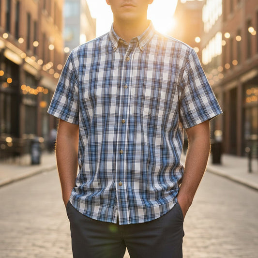 Dickies Plaid Short Sleeve Casual Shirt Blue Check | Men's Large by Dickies – shirt | RewearableUK