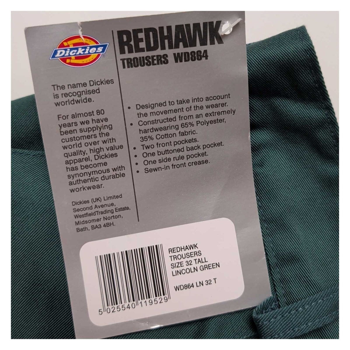 Dickies Redhawk WD864 Men's Work Trousers 32T Green NWT – Workwear product photo 4 | RewearableUK