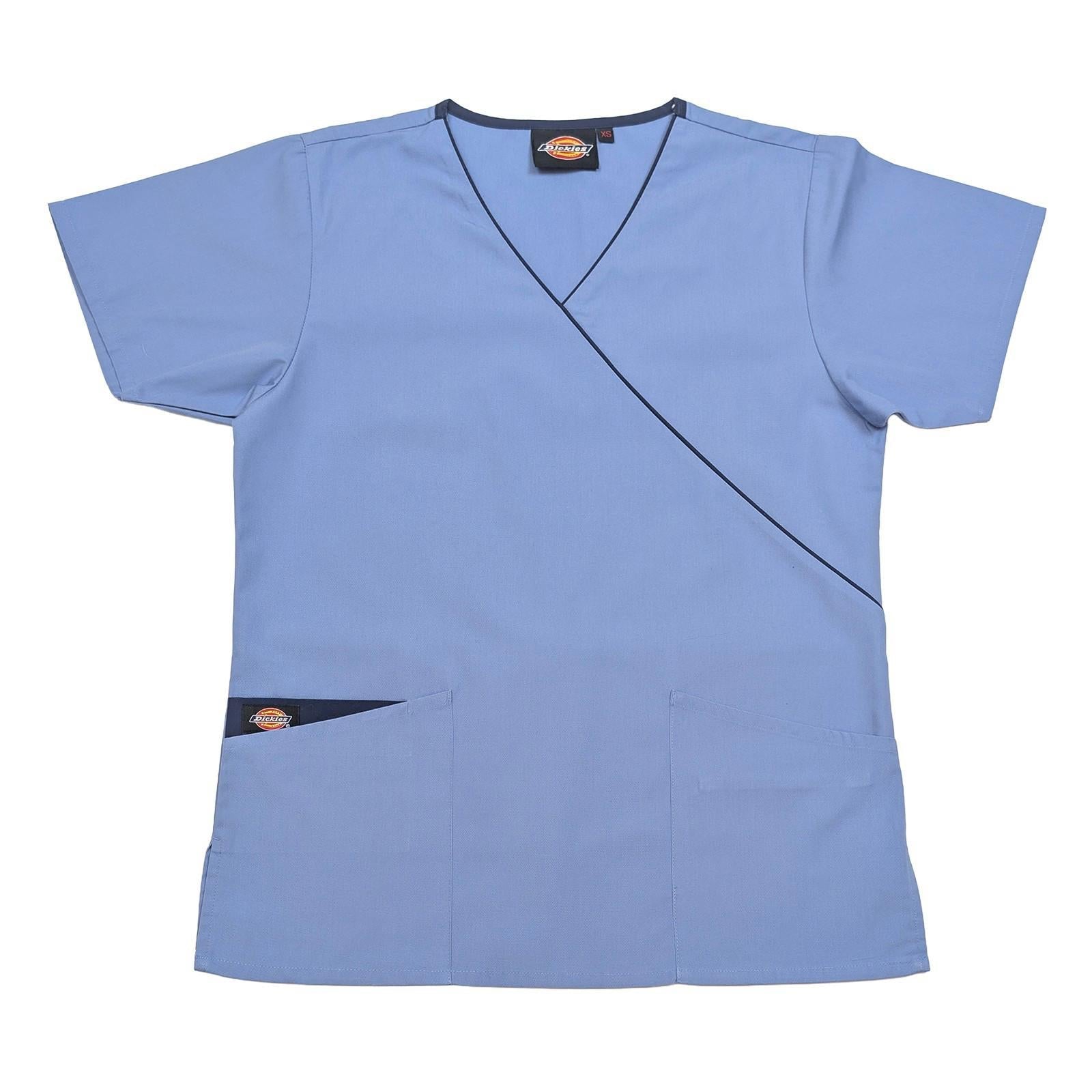 Dickies Scrub Top Women's XS Light Blue Mock Wrap Tunic Nurse Uniform Workwear by Dickies – | RewearableUK