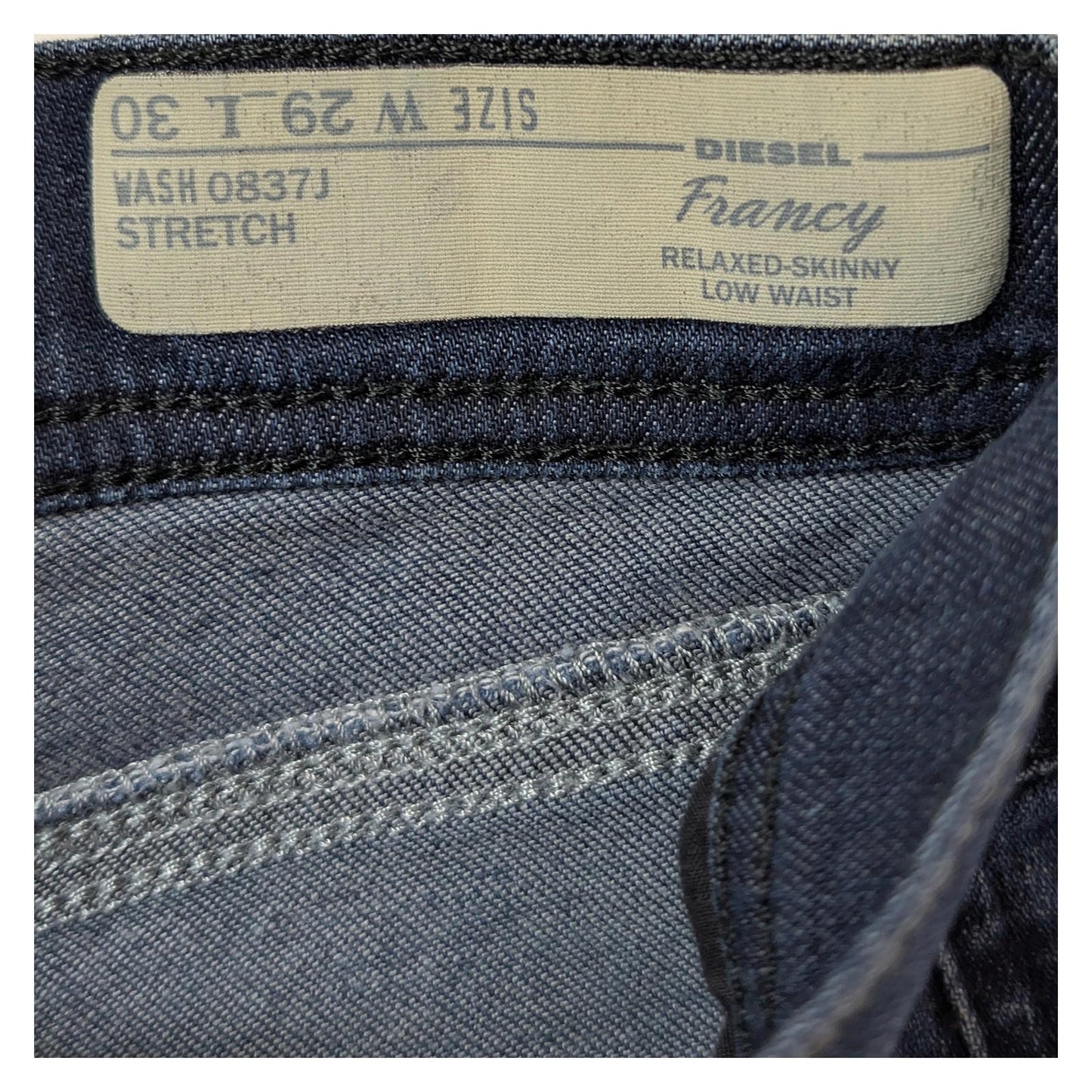 Diesel Francy Jeans Size W29 L30 Blue Dark Wash Relaxed Skinny Low Waist Stretch by DIESEL – | RewearableUK