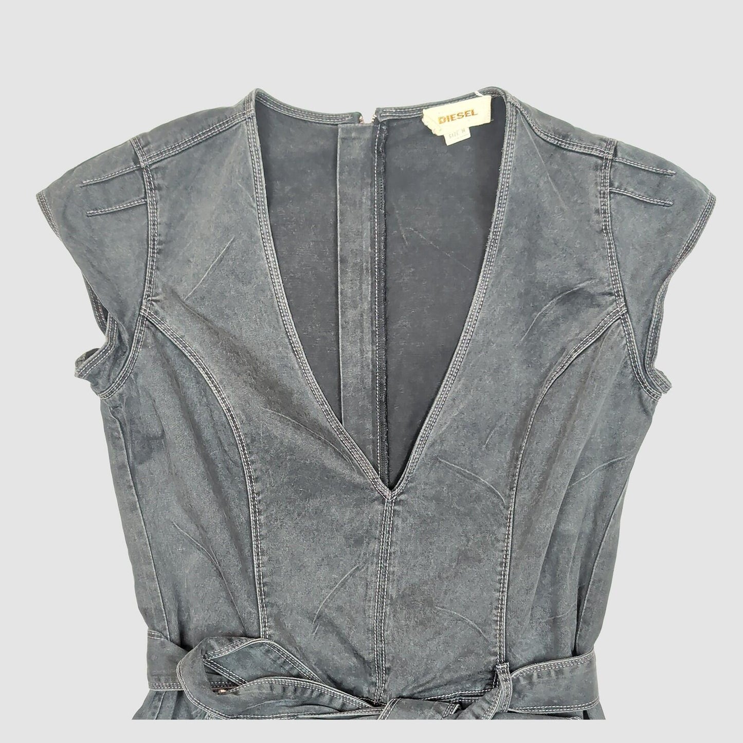Diesel Grey Denim Mini Dress Sleeveless V - Neck Belted Women's Size M by DIESEL – | RewearableUK