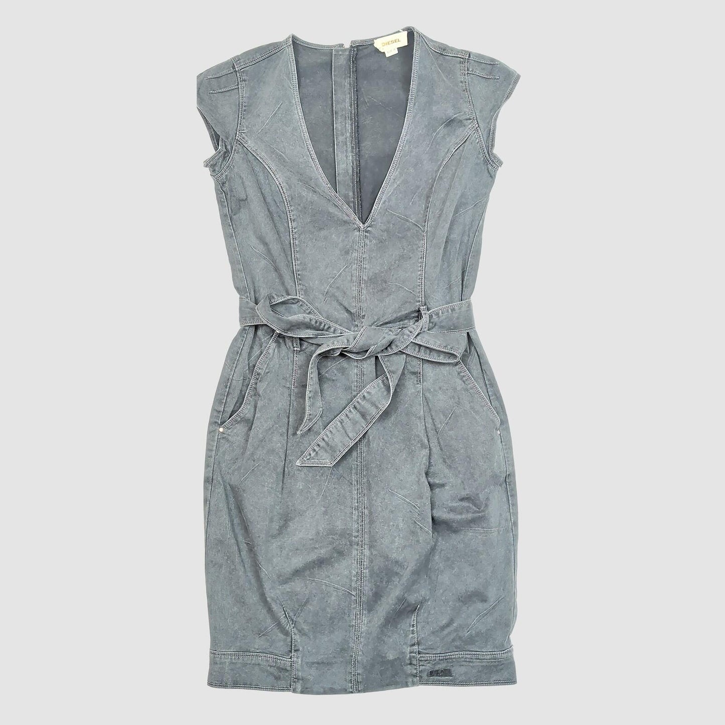 Diesel Grey Denim Mini Dress Sleeveless V - Neck Belted Women's Size M by DIESEL – | RewearableUK