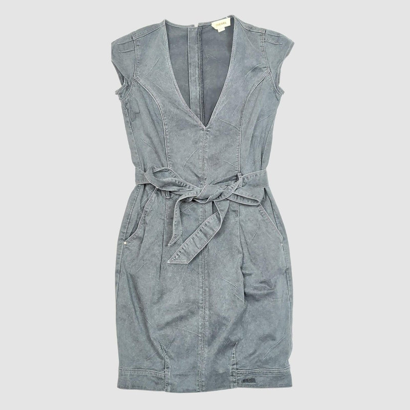 Diesel Grey Denim Mini Dress Sleeveless V - Neck Belted Women's Size M by DIESEL – | RewearableUK