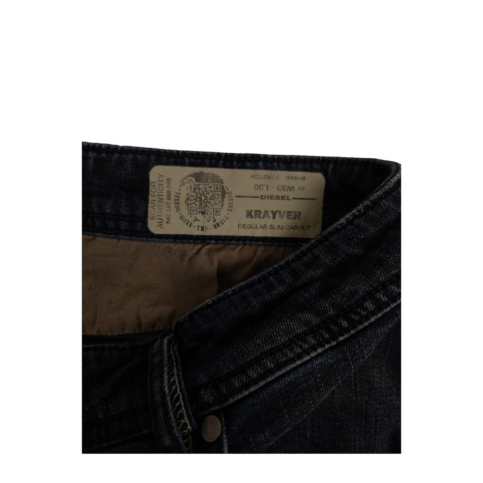 DIESEL Diesel Krayver Jeans W33 L30 Regular Slim Carrot Blue Stretch Denim Distressed JEANS RewearableUK