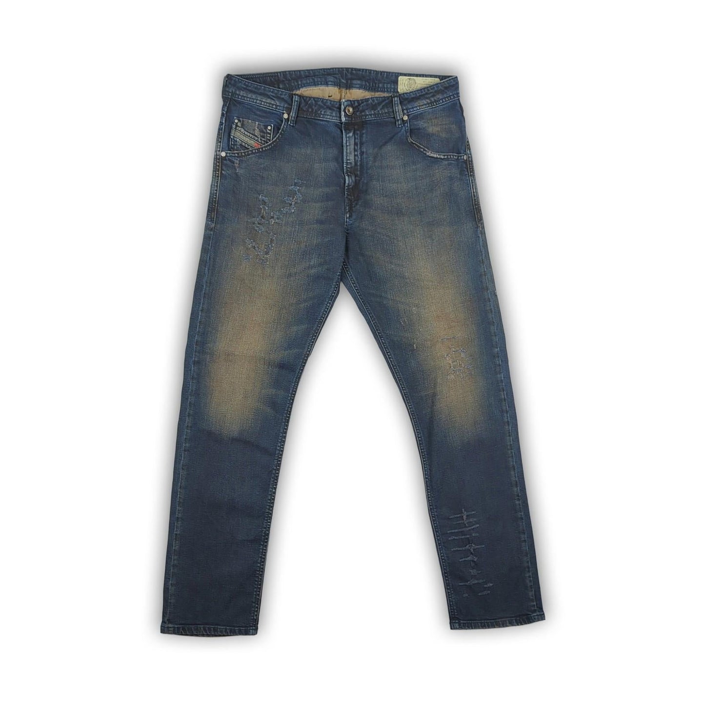 DIESEL Diesel Krayver Jeans W33 L30 Regular Slim Carrot Blue Stretch Denim Distressed JEANS RewearableUK