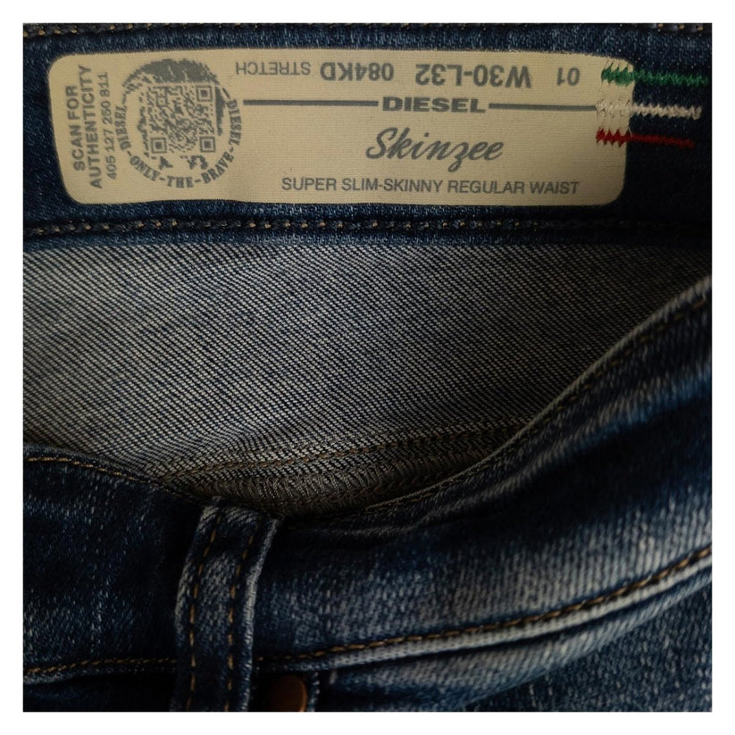 Diesel Skinzee Jeans W30 L32 Women Blue Ripped Super Skinny Regular Waist Italy by DIESEL – | RewearableUK