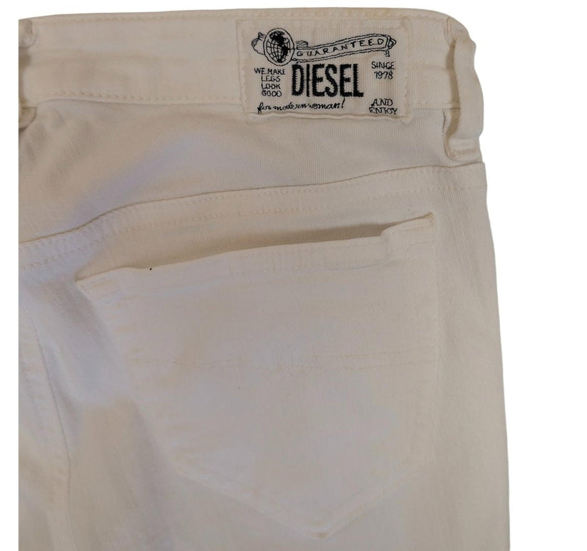 Diesel Skinzee - Low White Skinny Jeans Women's W24 Super Slim Stretch Low Waist by DIESEL – | RewearableUK