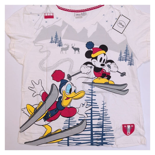 Disney Girls T-Shirt Medium White Mickey Mouse Donald Skiing Graphic – product photo 2 | RewearableUK