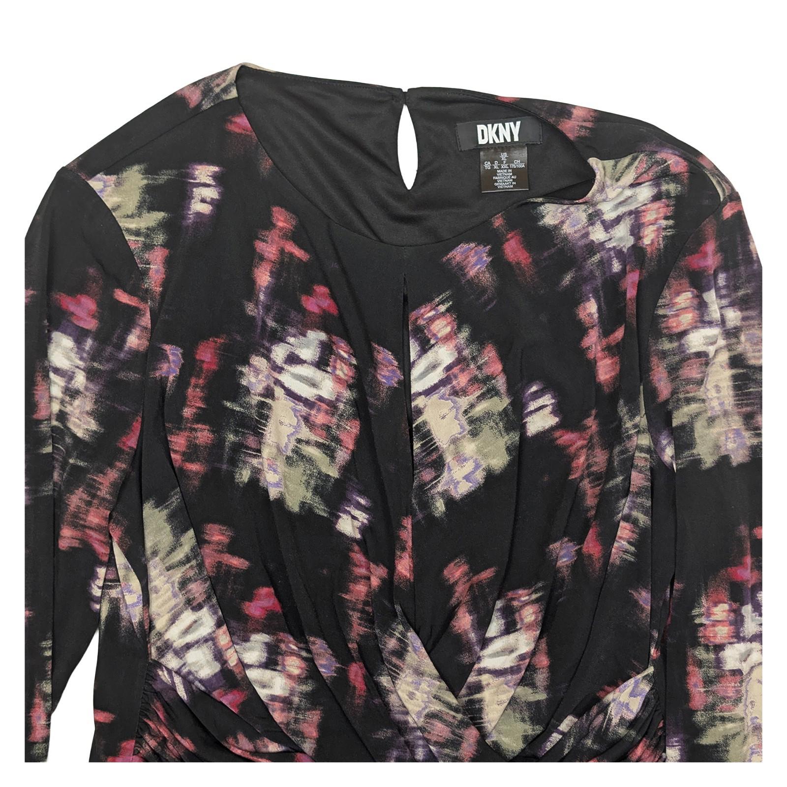 DKNY Abstract Print Top Size XL (UK 16 - 18) Black Purple Twist Front Jersey Blous by DKNY – | RewearableUK