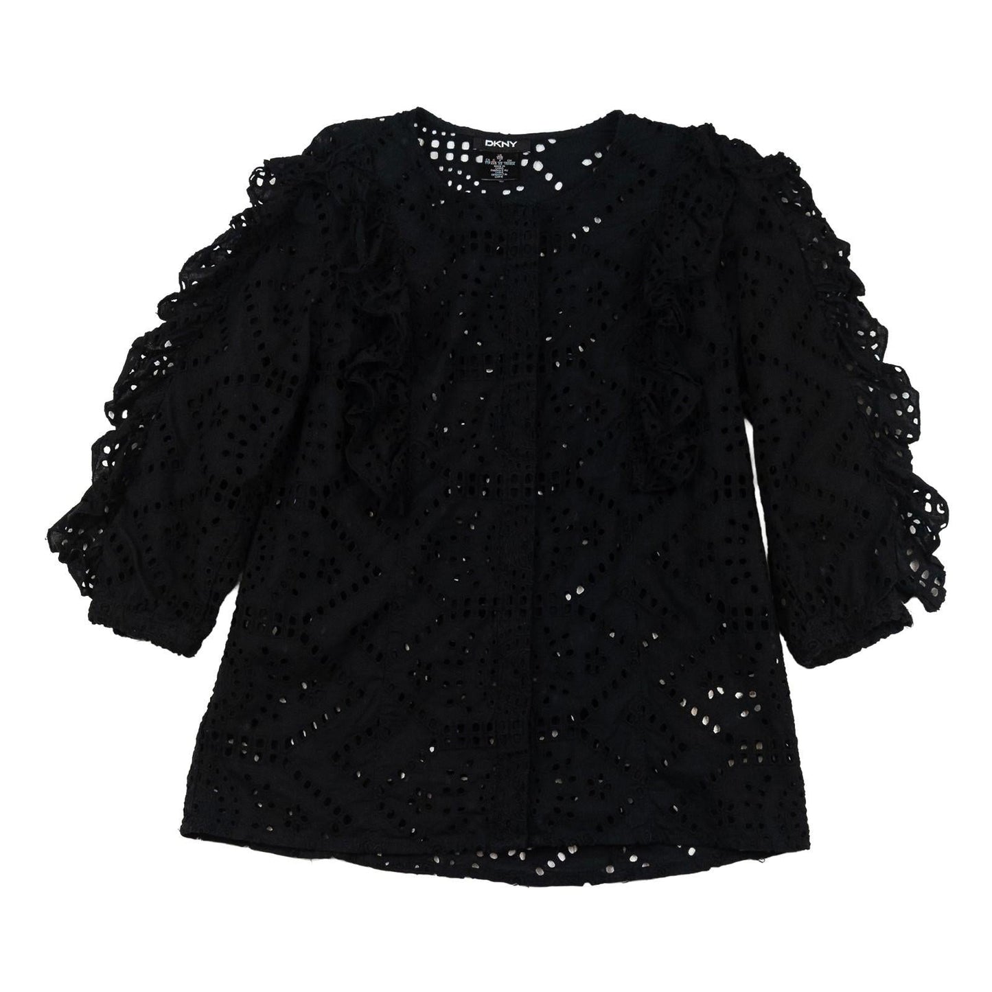 DKNY Blouse Top UK 4 US XXS Black 100% Cotton Broderie Anglaise Ruffle NWOT by DKNY – | RewearableUK