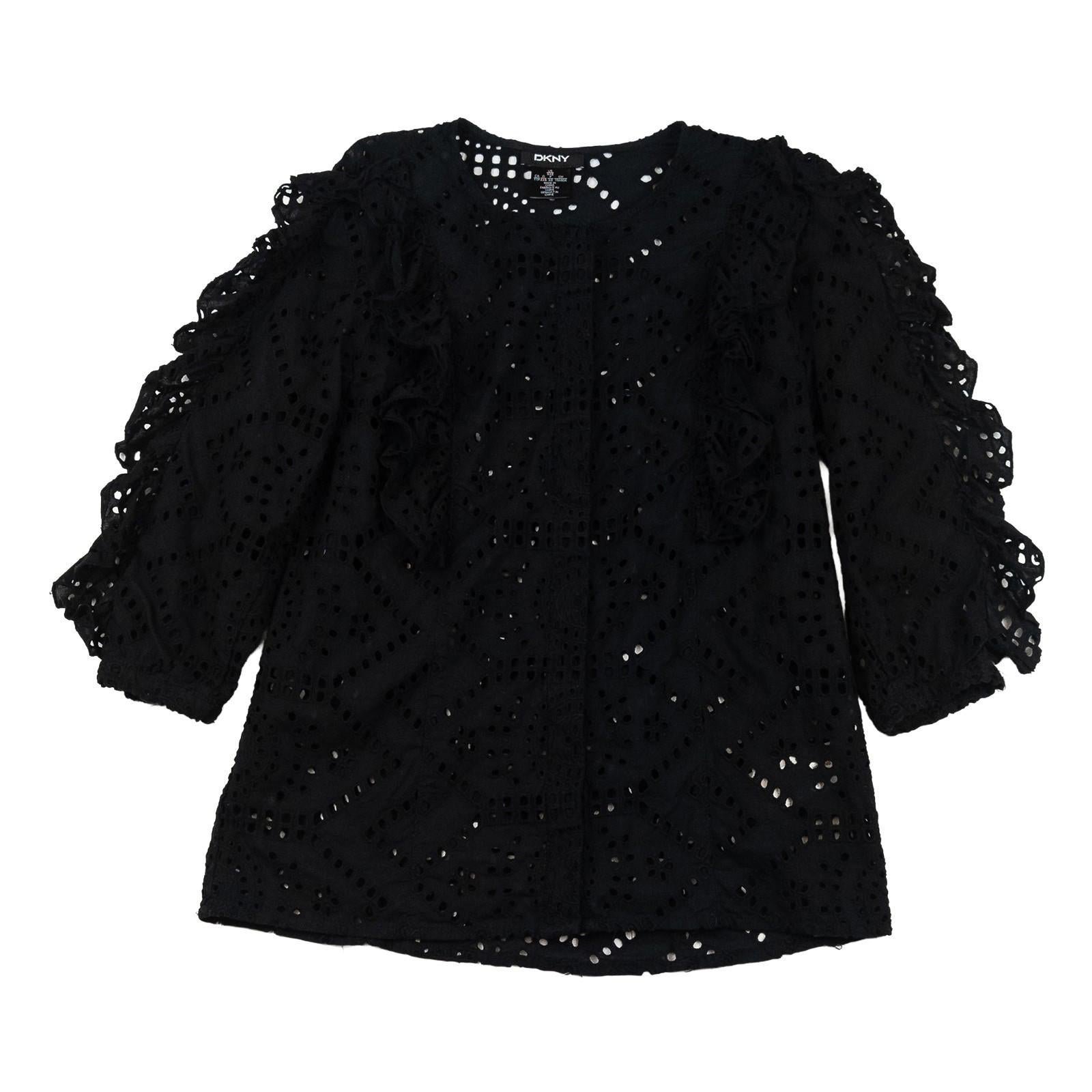 DKNY Blouse Top UK 4 US XXS Black 100% Cotton Broderie Anglaise Ruffle NWOT by DKNY – | RewearableUK