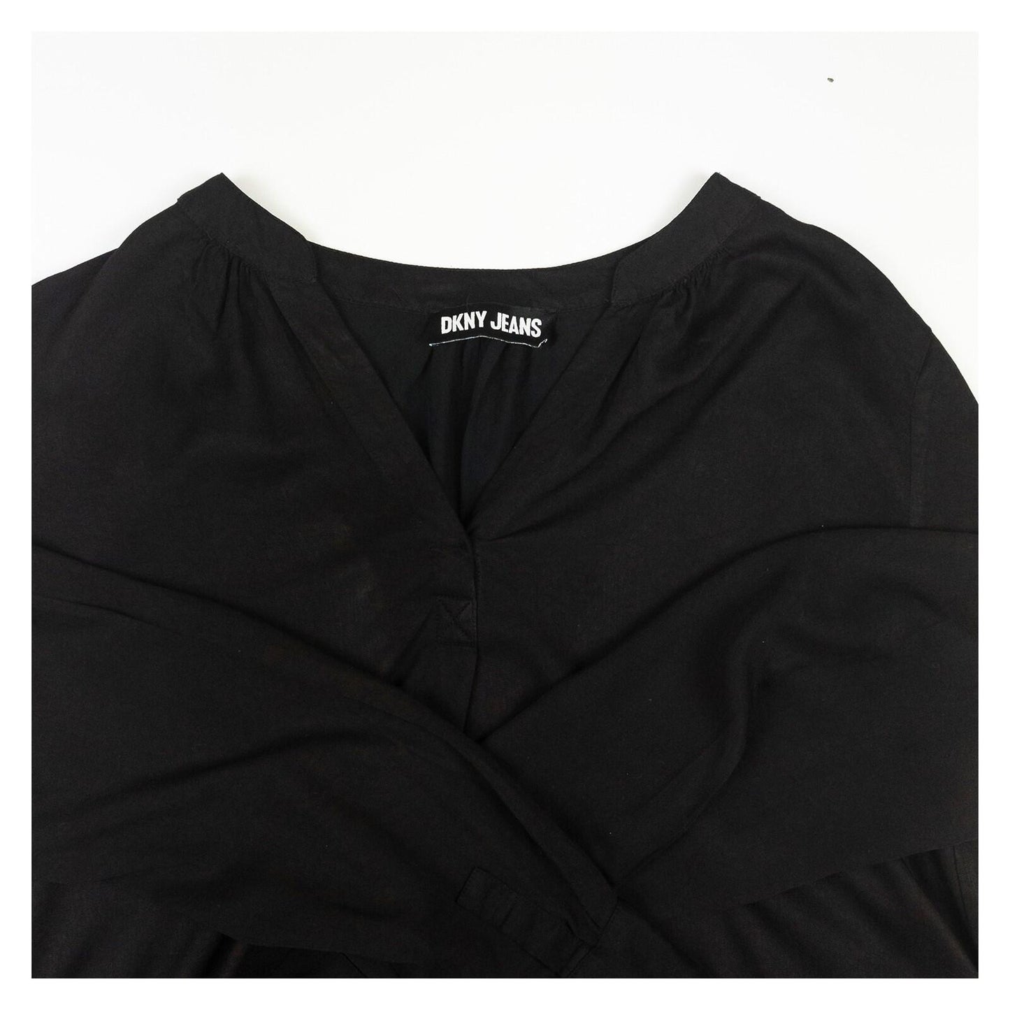DKNY Jeans Black Animal Print Blouse Top V - Neck High Low Hem Long Sleeve xl by DKNY – blouse | RewearableUK