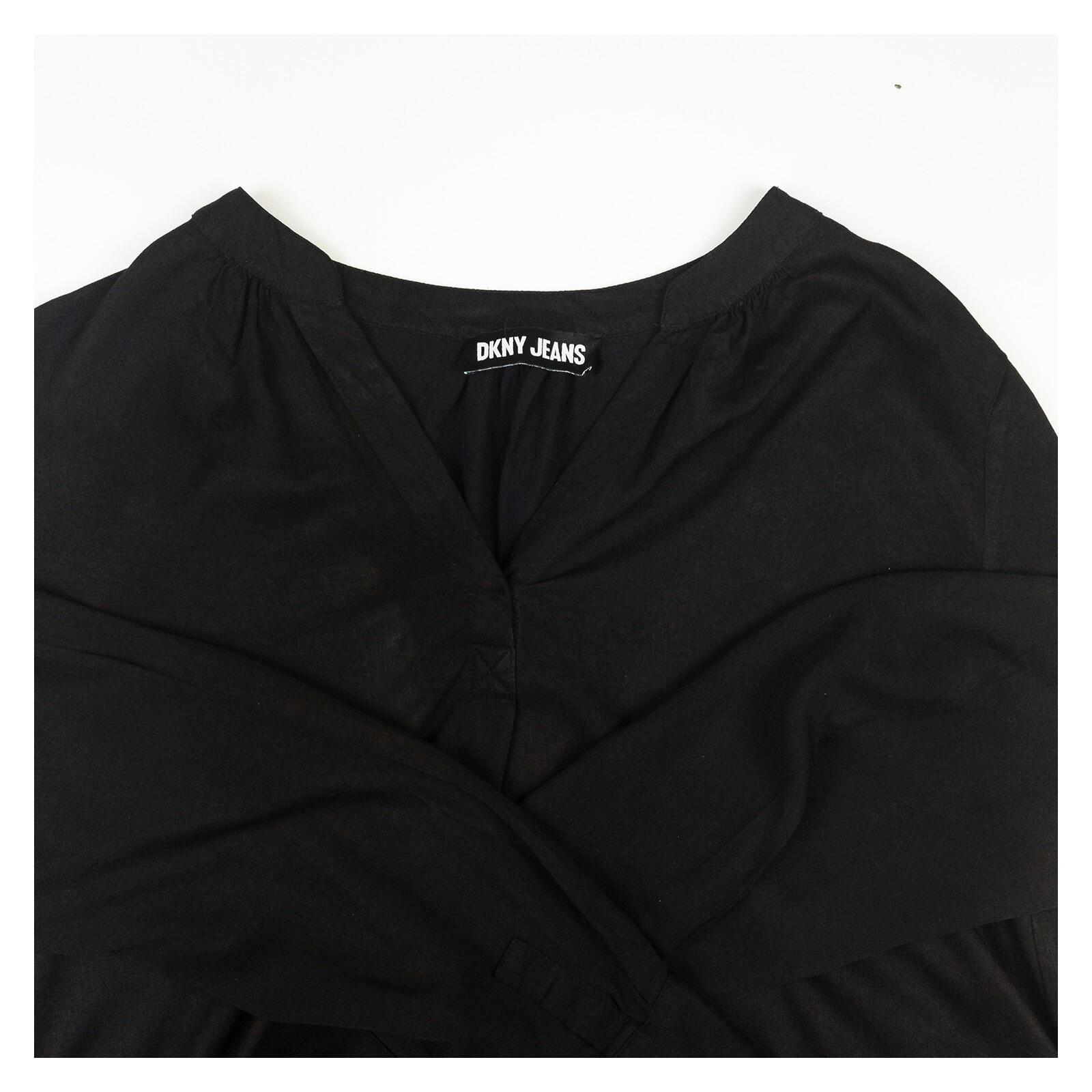 DKNY Jeans Black Animal Print Blouse Top V - Neck High Low Hem Long Sleeve xl by DKNY – blouse | RewearableUK