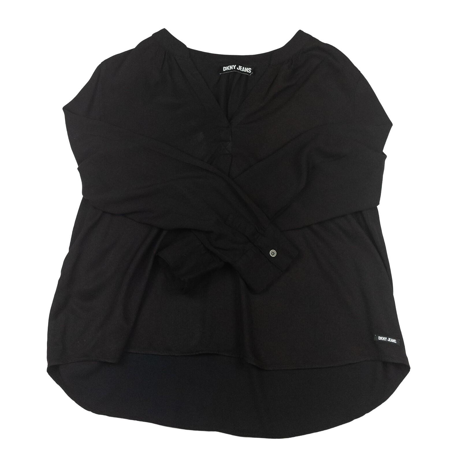 DKNY Jeans Black Animal Print Blouse Top V - Neck High Low Hem Long Sleeve xl by DKNY – blouse | RewearableUK