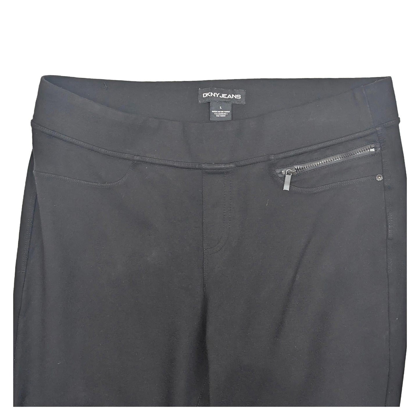 DKNY Jeans Black Ponte Trousers Women's Size L Large Stretch Pull On Zip Detail by DKNY – | RewearableUK