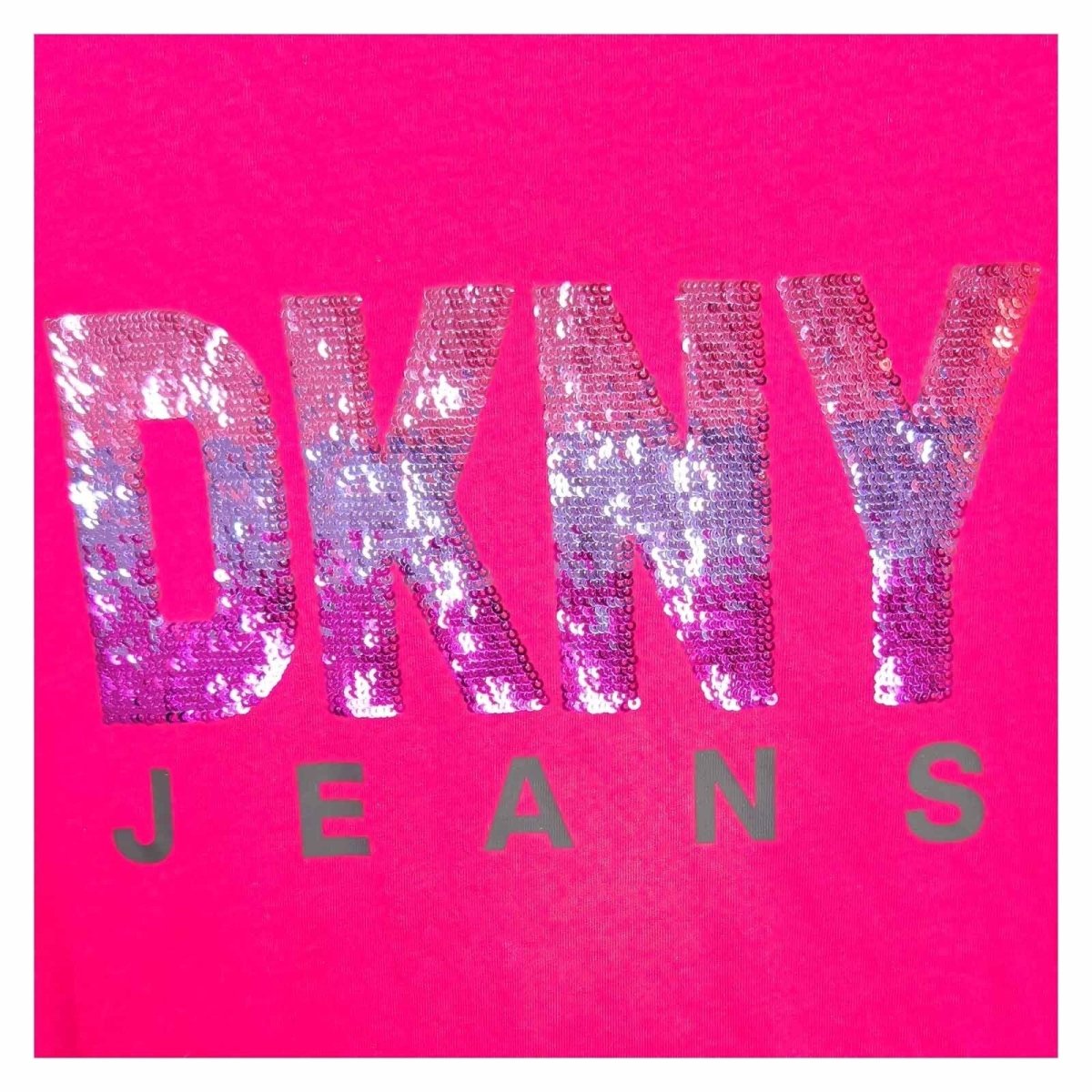 DKNY Jeans Hot Pink Reversible Sequin Logo T-Shirt – M – Top product photo 2 | RewearableUK
