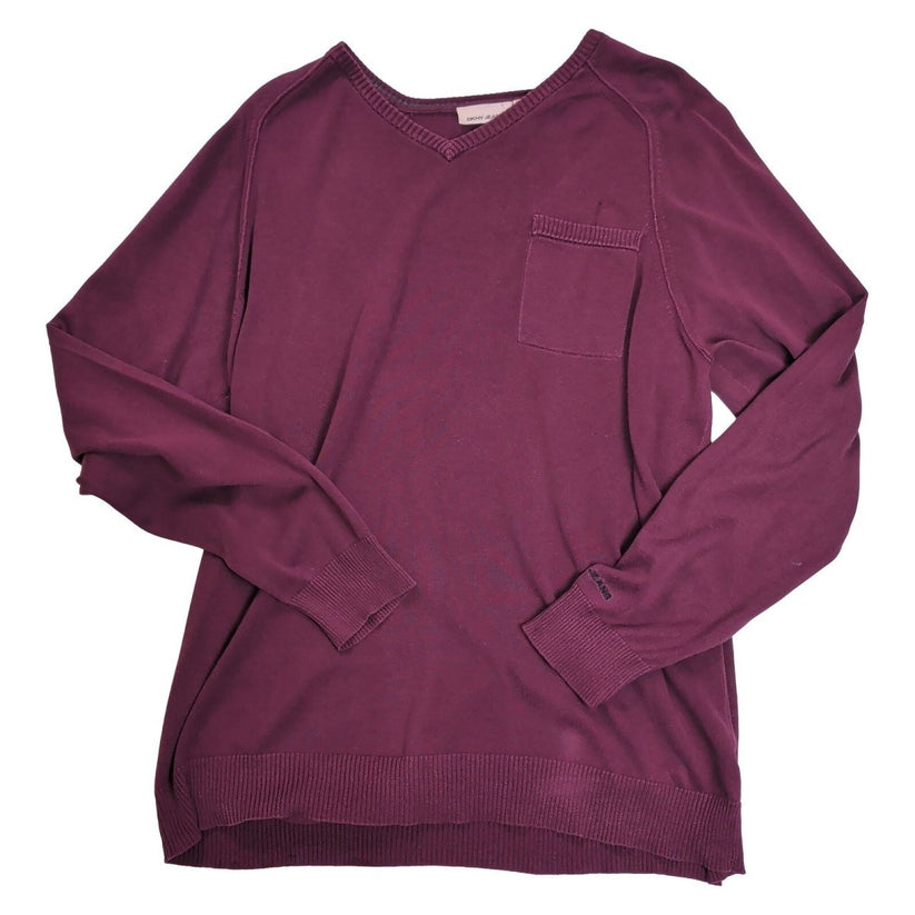DKNY Jeans Womens Burgundy V Neck Jumper XL Chest Pocket Long Sleeve Knit – product photo 8 | RewearableUK
