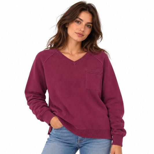 DKNY Jeans Women's Burgundy V-Neck Jumper XL Knitted Chest Pocket – Jumper product photo 10 | RewearableUK