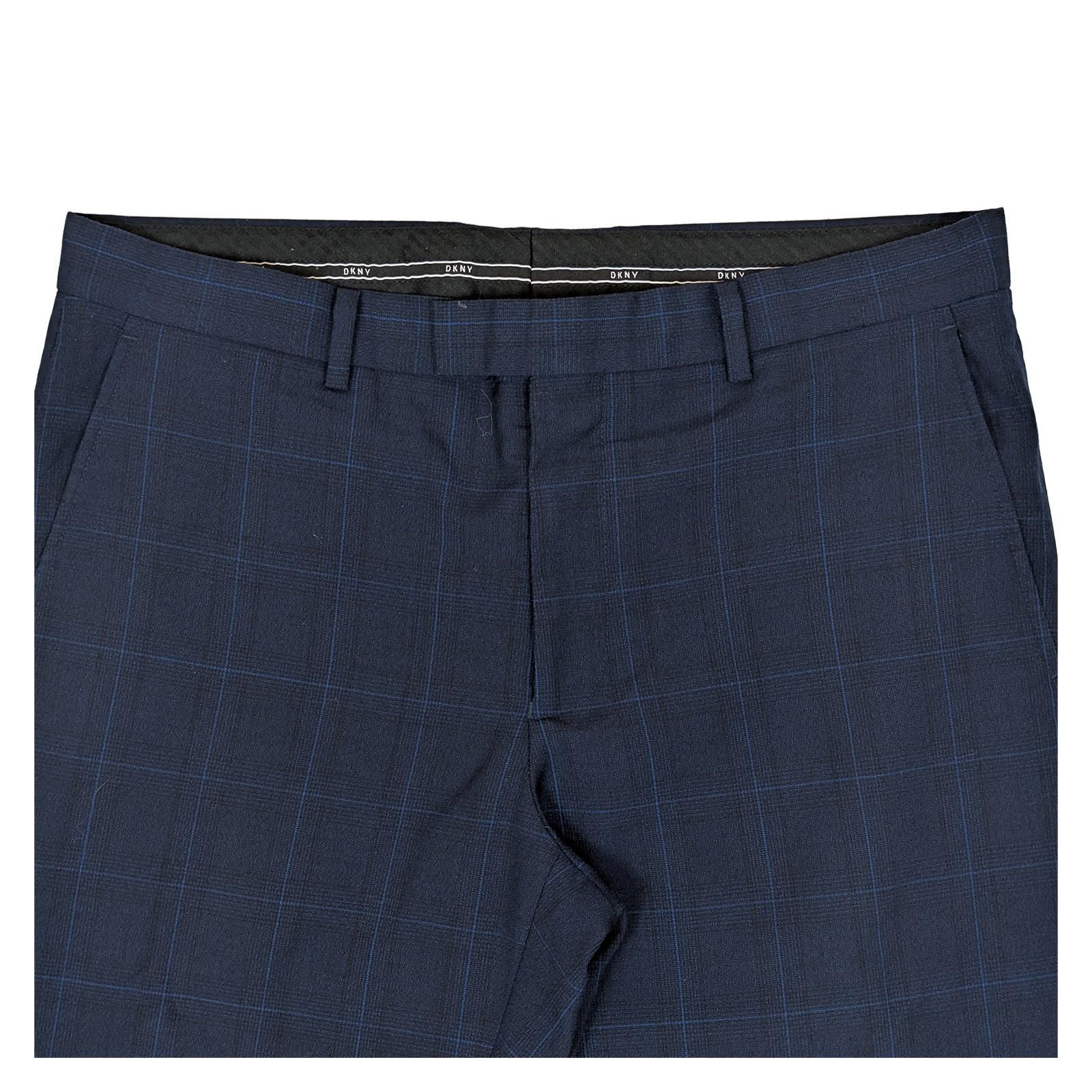 dkny men size 34 long navy blue check wool blend slim fit formal trousers by DKNY – | RewearableUK