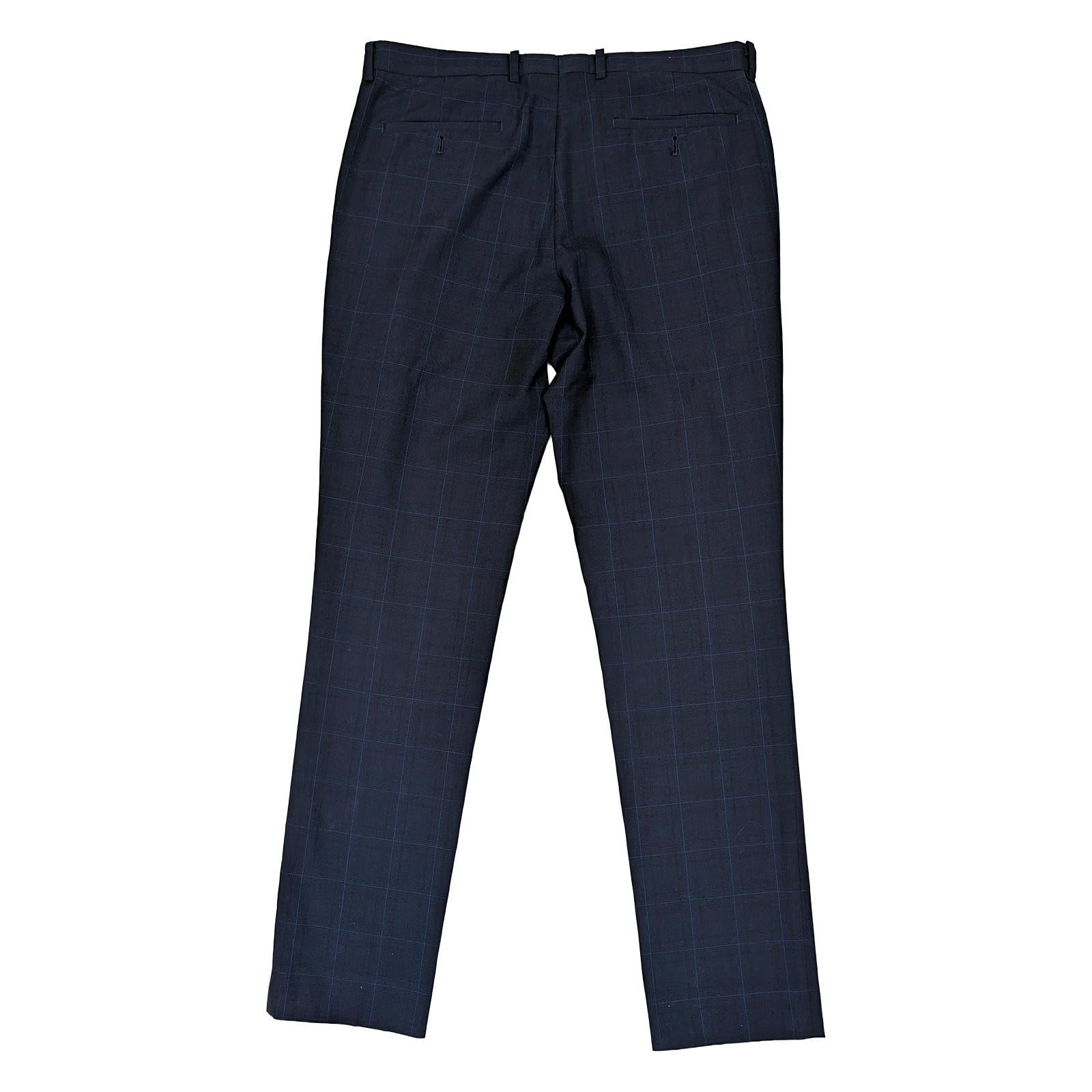dkny men size 34 long navy blue check wool blend slim fit formal trousers by DKNY – | RewearableUK