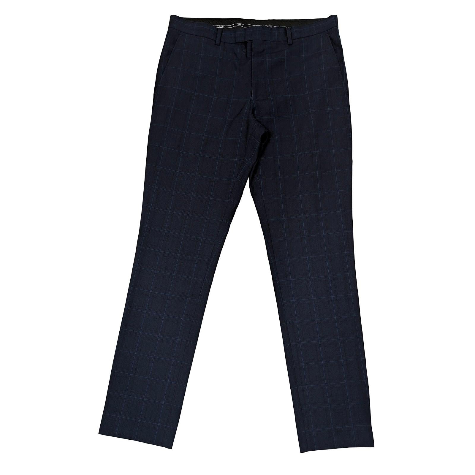 dkny men size 34 long navy blue check wool blend slim fit formal trousers by DKNY – | RewearableUK